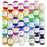 Basic Miniature Yarn Pack - 40 Acrylic Yarn Bonbon Skeins - Total of 875 yards (800 meters) Colourful Yarn - Perfect for any Crochet and Knitting Mini Project - 6 Ebooks Included