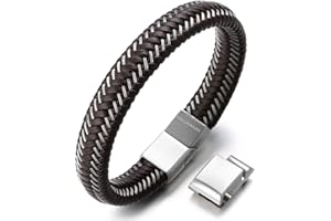 Halukakah Jazz ● Bransoletka męska wykonana ręcznie | prawdziwa skóra czarna i brązowa | zapięcie magnetyczne ze stali nierdzewnej w kolorze czarnym i srebrnym | z drutem stalowym | bezpłatne pudełko