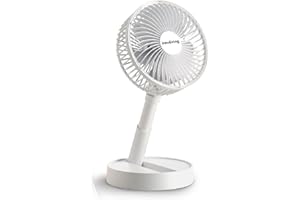 Innoliving Ventilatore Pieghevole Ricaricabile Senza Fili,Altezza Regolabile, 3 Velocità, Angolo 90°, Batteria Litio 1800mAh, Ricarica USB, Portatile, Conveniente (Bianco, 20 cm Pieghevole)