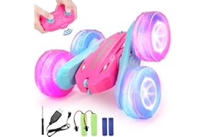 REMOKING Remote Control Car for Kids Girls age 3 4 5 6, 4WD 2.4GHz Race Stunt Car with Wheel Lights,Double Sided 360°Rotation,3 4 5 6 7 8 Year Old Girl Gifts for Birthday Christmas(Pink)
