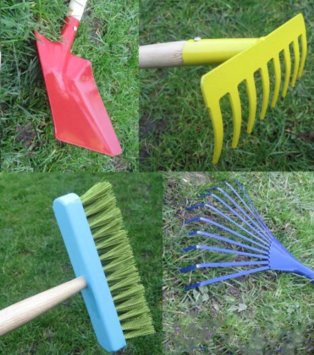 Land-Haus-Shop Kinder Gartengeräte SET 4 tlg, Besen Harke Rechen Schüppe Garten Geräte Spielzeug - 3