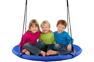 Maxmass Kids Nest Swing, Children Round Swing Seat, Adjustable Hanging Tree Swings for Kids and Adults, 150Kg Capacity (Blue)
