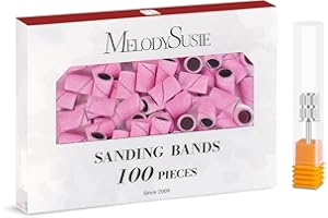 MelodySusie 100 Pcs Nail Drill Bits Sanding Bands for Nail Drill 180 Fine Grit Nail File Sanding Bands for Acrylic Nails Gel Manicures and Pedicure,Light Pink