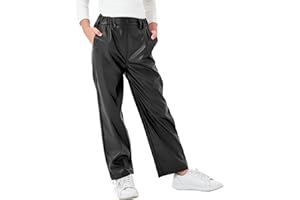 Rolanko Ragazze Pantaloni in Ecopelle Vita Elastica Gamba Dritta Joggers in PU con Tasche