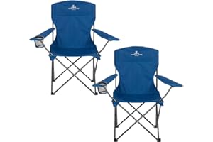 OUTDOOR WORLD BE ACTIVE Outdoor World 2 x Folding Camping Chairs, Compact Portable Garden Seat, Durable Steel Lightweight Design 2.35kg each with Cup Holder & Carry Bag, For Beach, Fishing, BBQs, Leisure (2 x Blue)