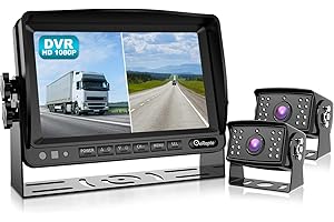 eRapta HD Car Reversing Camera Kit, 7-inch 1080P Monitor+Dual Cameras, W/Recording IP69 Waterproof Front/Rear View Cameras Parking Lines for Truck/Trailer/RV