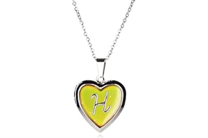 Letters Girls Personalised Heart Shaped Mood Locket Pendant Monogram Initial Kids Necklace