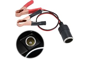 OWNFEEL 12V Car Battery Crocodile Clips, Alligator Clips to 12V/24V Cigarette Lighter Socket Adapter with 29cm Extension Cable, Ideal for Camper Vans Car Boats, Inverter Compressor Car Battery Charging