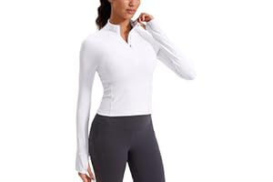 CRZ YOGA Femmes Butterluxe à Manches Longues 1/2 Fermeture Éclair Pullover Athlétique Recadré Hauts avec Trous pour Les Pouces