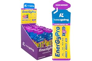keepgoing - Gel Energético EnergyPro Sabor Frutos Rojos 12 uds x 40g | Energy Gel Ciclismo y Running con 80mg Cafeína | Ratio 1:0,8 Maltodextrina: Fructosa