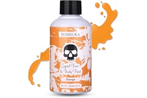 BOBISUKA Orange Face Body Paint Liquid Texture Washable Non Toxic Facepaint Fast Drying Foundation Makeup for or Halloween Pumpkin Cosplay SFX Costume Party Large Capacity(130ml)