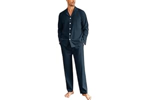 Ekouaer Schlafanzug Herren Lang Pyjama Baumwolle Zweiteiliger Nachtwäsche Langarm Loungewear Winter, S-XXL