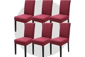 NDMMSO Dining Room Chair Covers Set of 6 Super Fit Stretch Removable Washable Dining Chair Protector Cover Seat Slipcover for Hotel, Dining Room, Ceremony, Banquet Wedding Party(Wine Red)