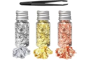 UENXRXE 3 Stück Blattgold zum basteln,Blatt Flocken Gold Folien Flocken Blattgold,Blattgoldflocken Folie Geeignet für Nagelkunst, Kunsthandwerk, Malerei（Nicht essbar）