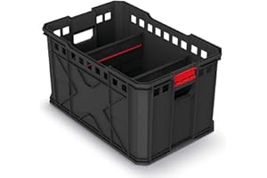 Kistenberg Transportkiste Lagerkiste Werkzeugkiste Stapelbox (inklusive 2x Trennwände, stapelbar, Ladefähigkeit bis 50 kg, schwarz, Kunststoff, X-Block Pro Abmessungen: 536 x 354 x 300 mm)