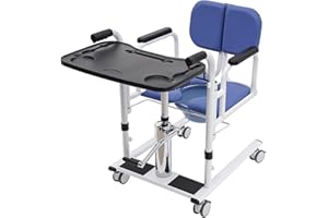 CHERIKIU Hydraulischer Patientenlifter Transferstuhl, 330 lbs. Multifunktions-Senioren-Hydraulik Höhenverstellbare Transportrollstuhl Duschstuhl Liftstuhl, 180° Geteilter Sitz Patientenlifter (Blau)