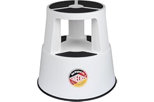 WEDO Super Step Tabouret à roulettes en Plastique incassable - Pied d'éléphant - Certifié TÜV GS - Fabriqué en Allemagne - Antidérapant - Hauteur : Environ 43 cm - Charge maximale : 150 kg - Blanc