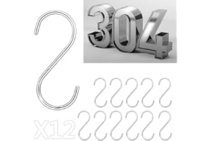 Anzhee Heavy Duty S Hooks for Kitchen Utensils Hanging, Food Grade Material 304 Stainless Steel Keep Your Health, S Shaped Hook for Bathroo, Security | Strong | Never Rust