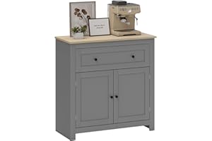 HOMCOM Credenza Soggiorno con Cassetto e Armadietto con Ripiano Regolabile su 3 Livelli, Madia Soggiorno con Piano di Lavoro Color Rovere, per Ingresso, Cucina e Sala da Pranzo, 78.5x35x80 cm, Grigio