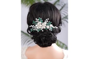 BERYUAN Silver Flowers Pearls Crystal Rhinestone Hair Comb Green Teardrop Crystal Rhinestone Pearls Wedding Headband Silver Wedding Hair Accessories for Wedding Women Girls (green)