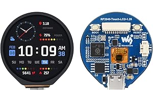 WAVESHARE 1.28 Pulgadas LCD Táctil Redondo Pantalla Basado en Raspberry Pi RP2040 Microcontrolador, 240x240 Píxeles Pantalla IPS de 65K Colores RGB, Conector Tipo-C Integrado