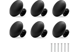NEUSID Runde Schrankgriffe, 6 Stück Matt-Schwarz Schubladenknopf, Moebelknauf, Schubladengriffe, Kommodenknöpfe Schubladenknöpfe Set, Möbelgriff für Küche Schrank Schublade Tür Möbel (Rund 30mm)