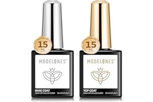Modelones Base y Top Coat Semipermanente, 15ml 2pcs Esmalte Semipermanente de Uñas en Gel UV LED Kit de Manicura Soak off para Uñas
