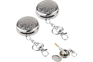 OUDQFCJ 2 Pcs Tragbar Tasche Aschenbecher, Mini Edelstahl Fahrzeug Zigaretten Aschenbecher mit Schlüsselanhänger für Reisen Camping und Outdoor Silber Moderne Reiseaschenbecher