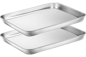 Wildone Baking Sheet Set of 2, Edelstahl Ofenblech Kuchenblech, Größe 25.4 x 20.3 x 2.5 CM, Ungiftig ＆Gesund, Leicht zu Reinigen＆Spülmaschinenfest