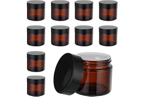 ITOYX Pack of 10 60 ml Amber Glass Empty Containers, Cosmetic Glass Empty Jars, Cream Jars, Brown Glass Containers, Ointment Jars, Refillable Cosmetic Containers for Creams Lotions Essential Oils Powder 60
