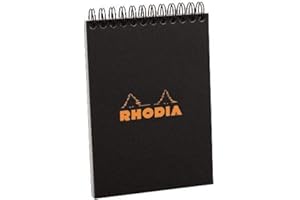 RHODIA 165009C - Bloc-Notes à Spirale (Reliure Intégrale) Noir - A5 - Petits Carreaux - 80 Feuilles Détachables - Papier Clairefontaine 80G - Couverture en Carte Enduite Souple et Résistante - Classic