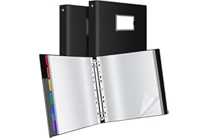 Uquelic Lot de 2 Classeur A4 Anneaux avec 50 Pochette Plastique et 6 Pages Intercalaires Colorées, Classeur à Pochettes en Plastique pour Documents, Certificats, Reçus, Noir