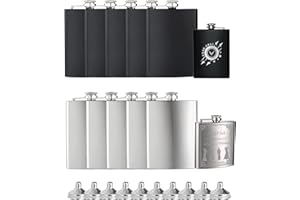 ‎ATOMSTACK MAKER 10 Stück 8oz/227ml Edelstahl-Flachmänner für Männer und Frauen als Hochzeits- und Partygeschenke mit 10 Stück Trichtern, personalisiert für Lasergravur und -markierung, Edelstahlfarben + Mattschwarz