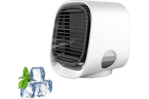 VCTKLN Tragbare Luftkühler,Mini Klimaanlage,3 Geschwindigkeiten Einstellbare Klimagerät Misting Ventilator,Silent Air Conditioner mit LED-Licht,Wassergekühlte Ventilatoren für Haus,Büro,Schlafzimmer (White)