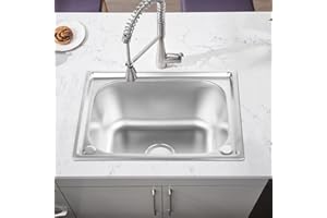 HUOLE Évier de cuisine encastrable en acier inoxydable 1 cuve avec égouttoir réversible,Petit évier en acier inoxydable 304, Evier inox de cuisine,1 bac, d'évier de camping (50 * 40 * 20cm)