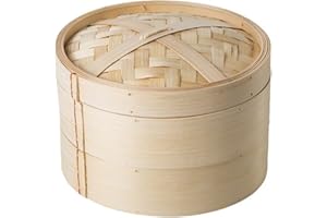 SOULNIOI Bamboo Steamer 20CM, Two-Tier Food Steamer Basket/Dim Sum Steamer, Includes Bamboo Lid and 2 x Bamboo Baskets, Great for Asian Cooking, Buns, Dumplings, Vegetables, Fish