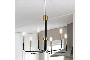 WAYLUOUNG Nowoczesne Czarno-Złote Żyrandole Z Mosiądzu, Ø71cm 6-Lekkie Żyrandole W Stylu Vintage, Regulowana Wysokość Wisiorek, Jadalnia Wyspa Kuchenna Salon Przedpokój Sypialnia E14 (Żarówki Nie Są Dołączone)