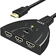 Cables Kart HDMI Switch Gold Plated 3-Port HDMI Switcher,Splitter, Supports Full HD1080p, 3D with High Speed Pigtail Cable