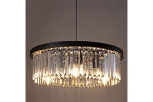 ‎WELLMET Wellmet Kristallleuchter Schwarz Kronleuchter 6-Licht Ø55cm modern Kristall Pendelleuchte Esstisch Hängeleuchte Glas led Deckenleuchte Hängend Hängellampe Lüster Wohnzimmer Schlafzimmerlampe Rund