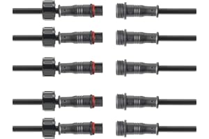 WOODGUILIN 2 polig Wasserdicht Anschlüsse Stecker,2 Core LED Steckverbinder Male Female Plug,mit 20AWG 20CM IP68 Verlängerungskabel für Auto,LKW,Boot,Outdoor LED Lichtleisten.(5Pairs,2Pin 20AWG)
