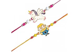 SHOPOGENIE Rakhi for Brother - Set of 2 Designer Rakhi for Brother and Bhabhi | Bhaiya Bhabhi Rakhi Thread with Roli, Chawal, Card | Rakhi for Brother With Gift Set