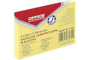 OFFICER PRODUCTS Bloczek Samoprzylepny OFFICE PRODUCTS 51x76mm 1x100 Kart Pastel Jasnożółty/Papier i Etykiety/Ekologiczność-B.d. / Typ-Standard/Rodzaj-B.d. / Kształt-Standard/Materiał-Papier/Ilość Kartek-100