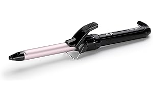 BaByliss Boucleur à pince 19mm - Cylindre avec revêtement Sublim’ Touch, 10 réglages de température, Boucleur professionnel avec support de sécurité intégré, noir et rose, C319E