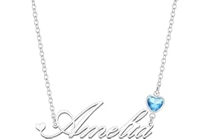 Kraven Personalized Dainty Name Necklaces Blue Birth Stone Custom Engraved Initial Nameplate Pendant Choker Customized Birthday Mother Christmas Gifts for Women Girls Teen Daughter