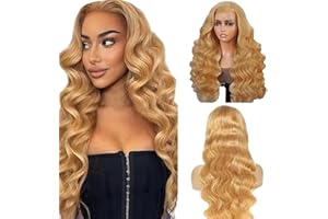 Gsoroel Body Wave Lace Front Wig Menschliches Haar 13x6 HD Transparent Human Hair Lace Front Wig for Women #27 Honey Blonde Colo Menschliches Haar Wigs Pre Plcked Frontal Wigs with Baby Hair 32 Zoll