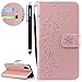 Produktbild HUDDU Tiere Muster Leder Tasche Schutzhülle für iPhone X Hülle Blumen Biene Slim Flip Handyhülle Wallet Case Cover Ledertasche im Bookstyle mit Kartenfach Magnetverschluss Stand Wrist Strap Notebook Brieftasche Etui Handytaschen für iPhone X 2017 Klapphülle Mädchen (Rose Gold)