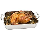 Stalwart Heavy Duty Stainless Steel Roasting Pan, Deep 110mm Professional Grade Baking Tray for Turkey, Large Roasts, Vegetab