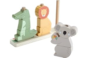 Fisher-Price Wood Baby Toy Stack & Sort Animals, 10 Wooden Pieces for Developmental Play for Infants & Toddlers Ages 1+ Years, HXV04
