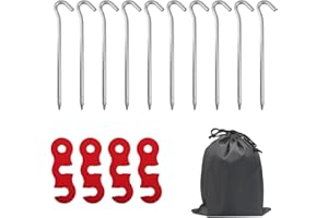 TAFACE 10 Clavijas para Tienda de campaña con 1 Bolsa de Almacenamiento Negra y 4 Hebillas Rojas para Tienda de campaña, Clavijas para Acampar, Clavijas de Anclaje para Actividades al Aire Libre
