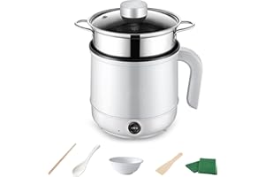 MENAYODA Hot Pot, mini pentola elettrica da 1,7 l, con vapore, portatile, multifunzione, antiaderente, per Stir Fry, bistecca, pasta, ramen, dormitorio (bianco con vapore)